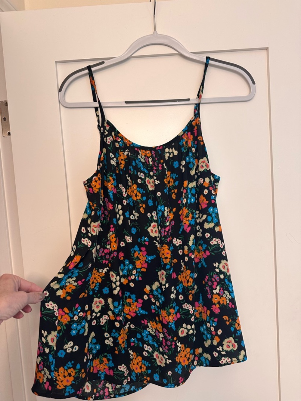 CAbi Black Floral Scoop Neck Top with Multicolor Blooms